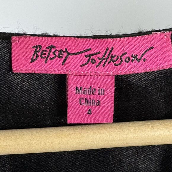 Betsey Johnson Dress Womens 4 Black Multicolor Animal Print Ruffle Bell Sleeve - Picture 6 of 16